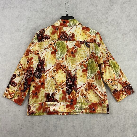 Chico's Full Zip Jacket Womens Size 2 US Medium Orange Floral Print Collared - Picture 10 of 12